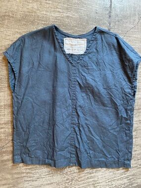 notPERFECTLINEN Malta Linen Top Dark Grey Blue S/M